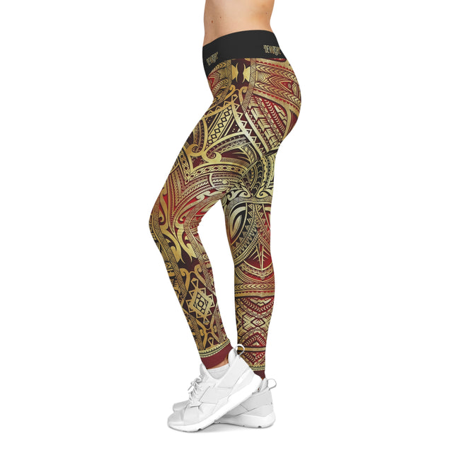 Burgundy Leggings Polynesian Art Leggings Women Sports Wear Spandex Leggings Women Red Lounge Wear | 100531