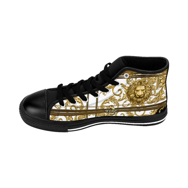 Golden Lion Men Shoes, Trendy High-top Sneakers, Black Canvas Shoes, Baroque Lion Sneakers, Baroque Canvas Shoes, Golden Lion Shoes | D20142