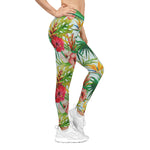 Floral Print Leggings Women Spandex Leggings Casual Wear Hibiscus Florals Leggings Best Gift Women Lounge Wear | 100865