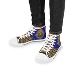 Regal Blue Canvas Shoes, Trendy High Top Sneakers, Unisex Canvas Shoes, Fashionable Sneakers, Baroque Canvas Shoes, Blue Sneakers | 104957