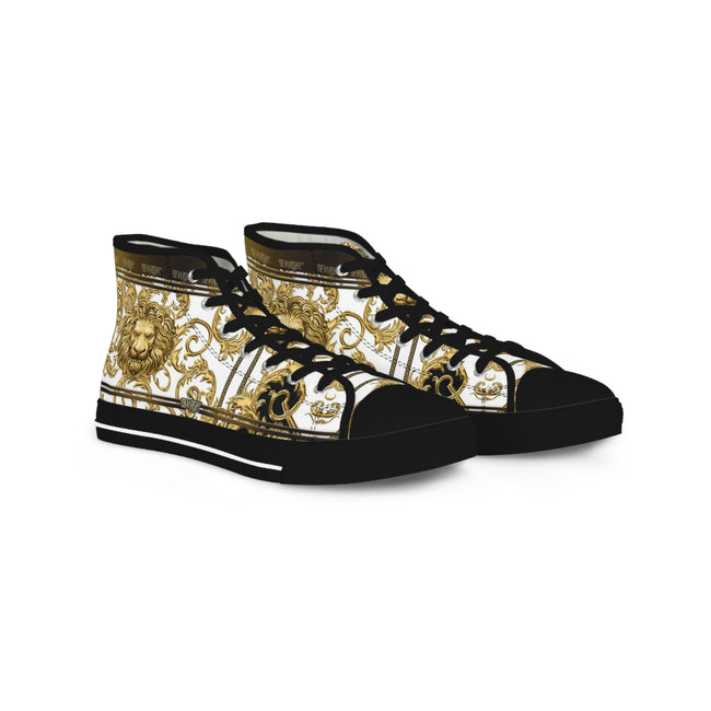 BAROQUE Lion Shoes, Unisex High Top Sneakers, Black & White Canvas Shoes, Golden Lion Sneakers, Unisex Canvas Shoes, Trendy Sneakers - D20142