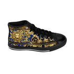 Golden Lion Shoes, Men's High-top Sneakers, Blue Canvas Shoes, Baroque Lion Sneakers, Trendy Animal Print Shoes, Baroque Lion Shoes | D20138