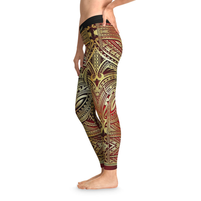 Burgundy Leggings Polynesian Art Leggings Women Sports Wear Spandex Leggings Women Red Lounge Wear | 100531