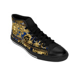 Golden Lion Shoes, Men's High-top Sneakers, Blue Canvas Shoes, Baroque Lion Sneakers, Trendy Animal Print Shoes, Baroque Lion Shoes | D20138