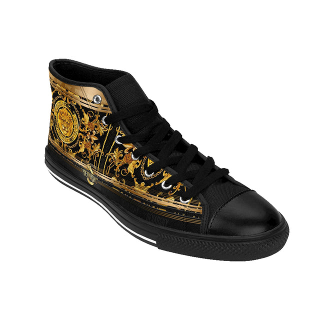 Baroque Lion Shoes, Men High-top Sneakers, Black Canvas Shoes, Golden Lion Sneakers, Baroque High Top Shoes, Best Selling Shoes | D20332