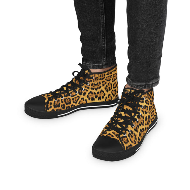 Leopard Print Shoes, Trendy High Top Sneakers, Animal Print Shoes, Fashionable Canvas Shoes, Unisex Sneakers, Leopard Print Shoes | 100167