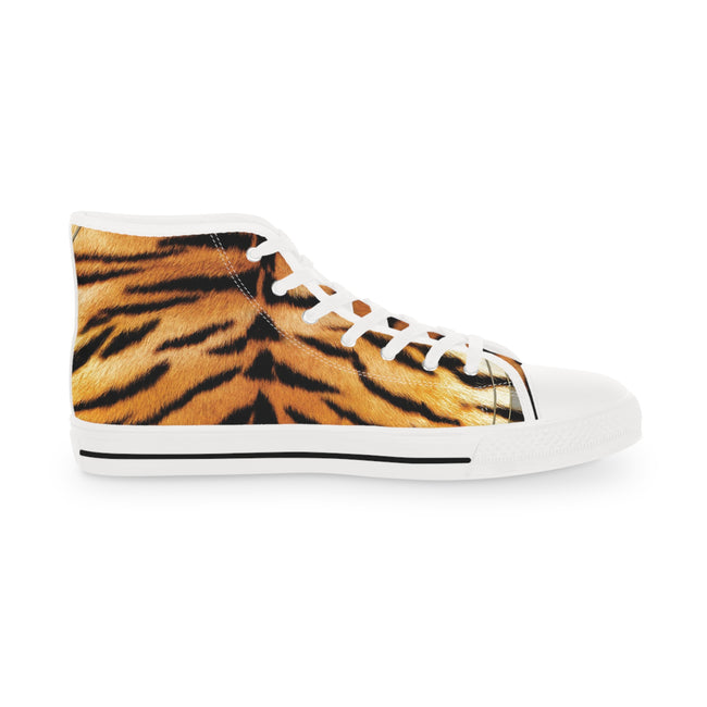 Tiger Print Shoes, Trendy High Top Sneakers, Fashionable Shoes, Animal Print Sneakers, Unisex Canvas Shoe, Tiger Print Sneakers | 100178