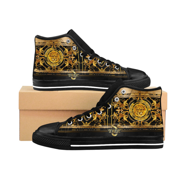 Baroque Lion Shoes, Men High-top Sneakers, Black Canvas Shoes, Golden Lion Sneakers, Baroque High Top Shoes, Best Selling Shoes | D20332