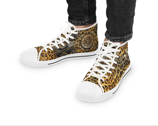 Leopard Print Shoes, Trendy High Top Sneakers, Animal Print Shoes, Unisex Canvas Shoes, Leopard Print Sneakers, Unisex Hi Tops Canvas Shoes | 006