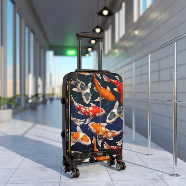 Koi Fish Print Suitcase Carry-on Suitcase Fish Print Luggage Good Vibes Hard Shell Suitcase | D20018B