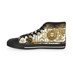 BAROQUE Lion Shoes, Unisex High Top Sneakers, Black & White Canvas Shoes, Golden Lion Sneakers, Unisex Canvas Shoes, Trendy Sneakers - D20142