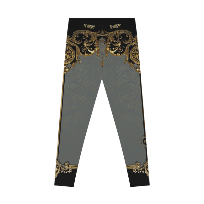 Grey Baroque Leggings Women Decorative Golden Leggings Casual Wear Spandex Leggings Best Gift Women Lounge Wear | 104922B