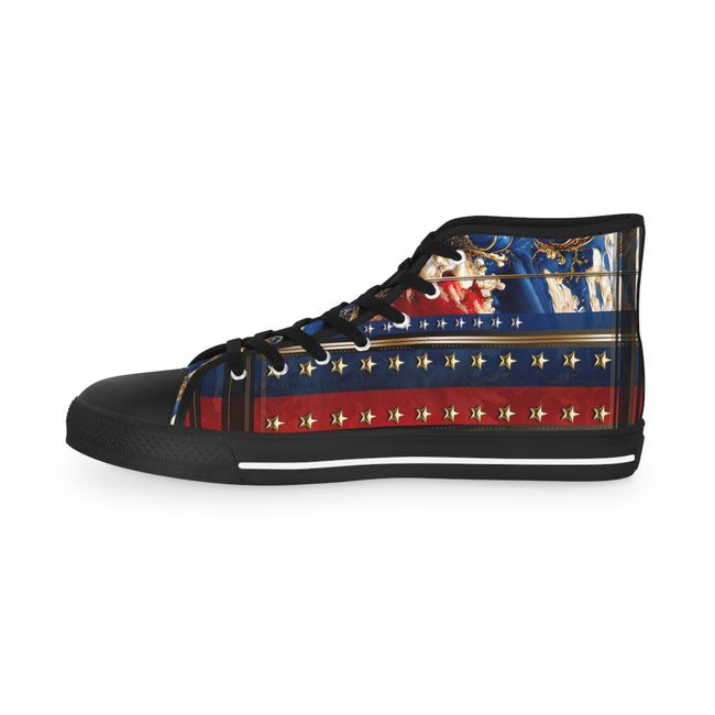 US Veteran Shoes, Trendy High Top Sneakers, American Patriot Shoes, Unisex Canvas Shoes, Blue and Red Sneakers, High Tops Shoes | D20154