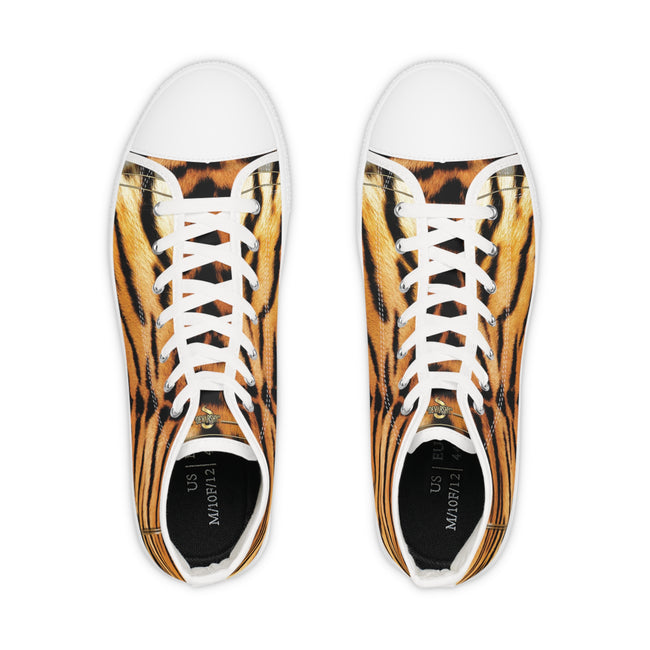 Tiger Print Shoes, Trendy High Top Sneakers, Fashionable Shoes, Animal Print Sneakers, Unisex Canvas Shoe, Tiger Print Sneakers | 100178