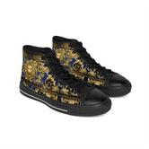 Golden Lion Shoes, Men's High-top Sneakers, Blue Canvas Shoes, Baroque Lion Sneakers, Trendy Animal Print Shoes, Baroque Lion Shoes | D20138