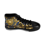 Golden Lion Shoes, Men's High-top Sneakers, Blue Canvas Shoes, Baroque Lion Sneakers, Trendy Animal Print Shoes, Baroque Lion Shoes | D20138