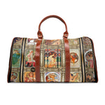 Art Nouveau Duffel Bag, Mucha Weekender Travel Bag, Classic Art Print Duffel Bag, Elegant Vintage Art Overnight Tote with Brown Leather Straps | 99005