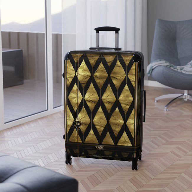 Geometric Pattern Suitcase Black and Gold Luggage Luxury Carry-on Suitcase Premium Hard Shell Suitcase | X3348B