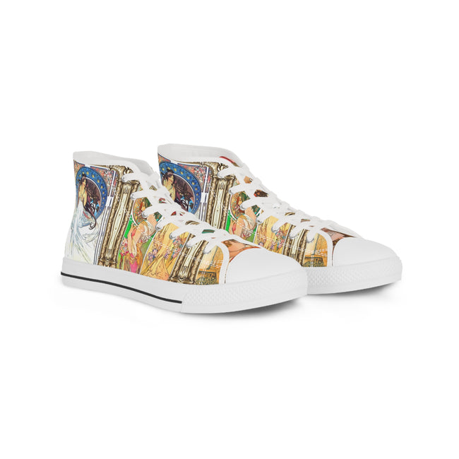 Mucha Art Canvas Shoes, High Top Sneakers, Unisex Canvas Shoes, Art Nouveau Sneakers, Trendy Hi Tops Shoes, Unisex Sneakers | 99005B