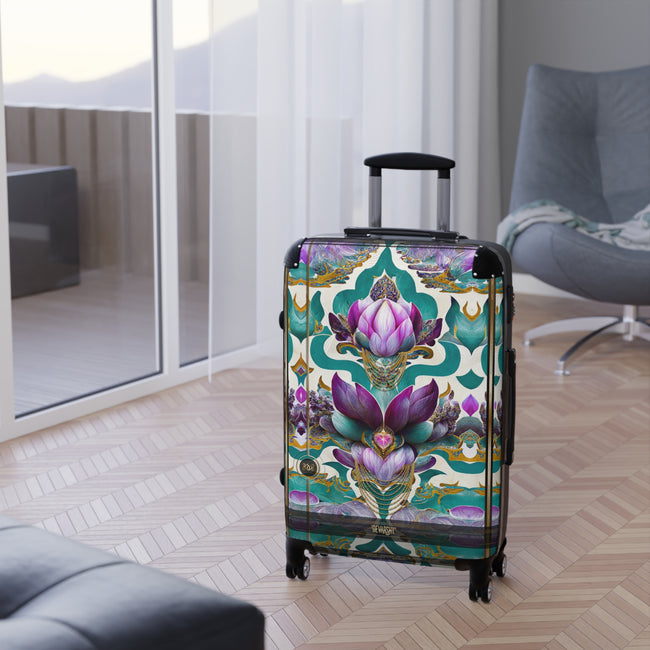 Pink Lotus Suitcase Carry-on Suitcase Floral Travel Luggage Turquoise Hard Shell Suitcase in 3 Sizes - D20159