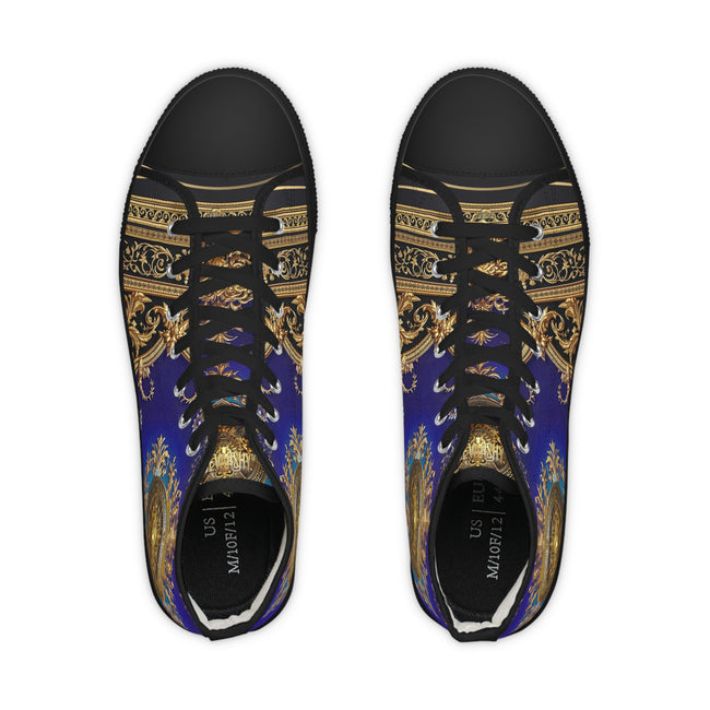 Regal Blue Canvas Shoes, Trendy High Top Sneakers, Unisex Canvas Shoes, Fashionable Sneakers, Baroque Canvas Shoes, Blue Sneakers | 104957