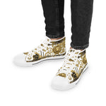 BAROQUE Lion Shoes, Unisex High Top Sneakers, Black & White Canvas Shoes, Golden Lion Sneakers, Unisex Canvas Shoes, Trendy Sneakers - D20142