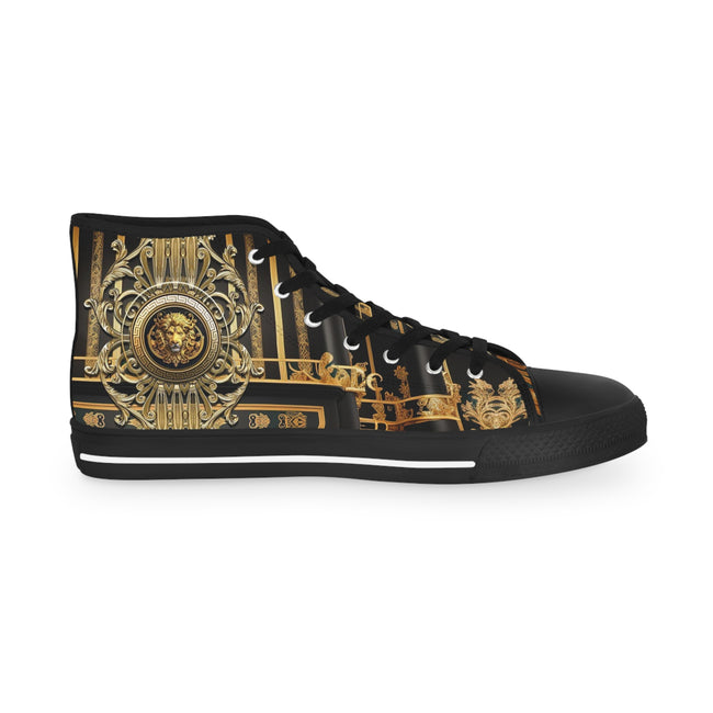 Ornate Golden Shoes, Trendy High Top Sneakers, Black & White Canvas Shoes, Unisex Fashionable Sneakers, Baroque Canvas Shoes | D20225