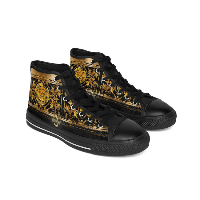 Baroque Lion Shoes, Men High-top Sneakers, Black Canvas Shoes, Golden Lion Sneakers, Baroque High Top Shoes, Best Selling Shoes | D20332