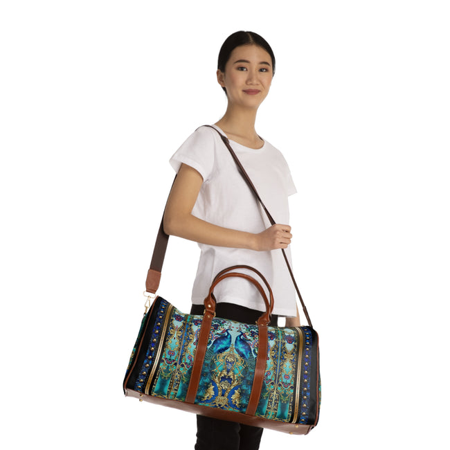 Unleash Your Inner Peacock with Peacock Print Faux Leather Bag Turquoise Peacock Luggage Duffle Bag | D20160