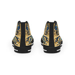 Decorative Canvas Shoes, Unisex High Top Sneakers, Black & White Canvas Shoes, Ornate Unisex Sneakers, Golden Baroque Shoes | X3370B