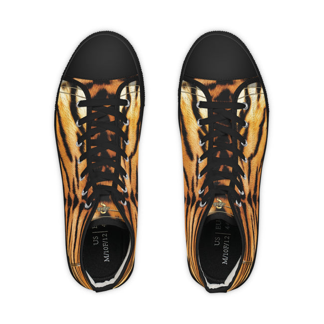 Tiger Print Shoes, Trendy High Top Sneakers, Fashionable Shoes, Animal Print Sneakers, Unisex Canvas Shoe, Tiger Print Sneakers | 100178