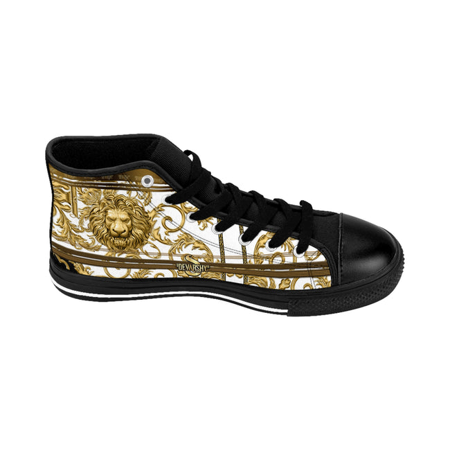 Golden Lion Men Shoes, Trendy High-top Sneakers, Black Canvas Shoes, Baroque Lion Sneakers, Baroque Canvas Shoes, Golden Lion Shoes | D20142