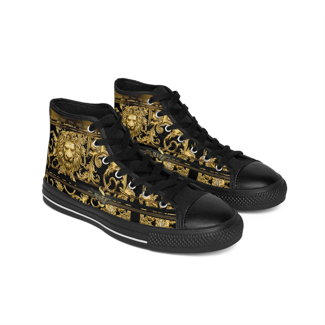 Men High Top Sneakers, Golden Lion Shoes, Black Sneakers, Men Canvas Shoes, Baroque Lion Sneakers, Black Hi Tops Shoes | D20140