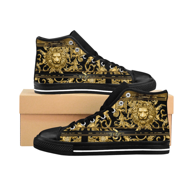 Men High Top Sneakers, Golden Lion Shoes, Black Sneakers, Men Canvas Shoes, Baroque Lion Sneakers, Black Hi Tops Shoes | D20140