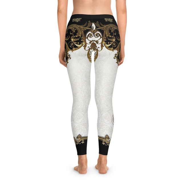 White Baroque Leggings Women Decorative Golden Leggings Casual Wear Spandex Leggings Best Gift Women Lounge Wear | 104922B