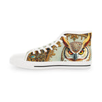 Owl Print Canvas Shoes, Unisex High Top Sneakers, Trendy Canvas Shoes, Baroque Owl Sneakers, Hi Tops Canvas Shoes, Unisex Sneakers | X3494