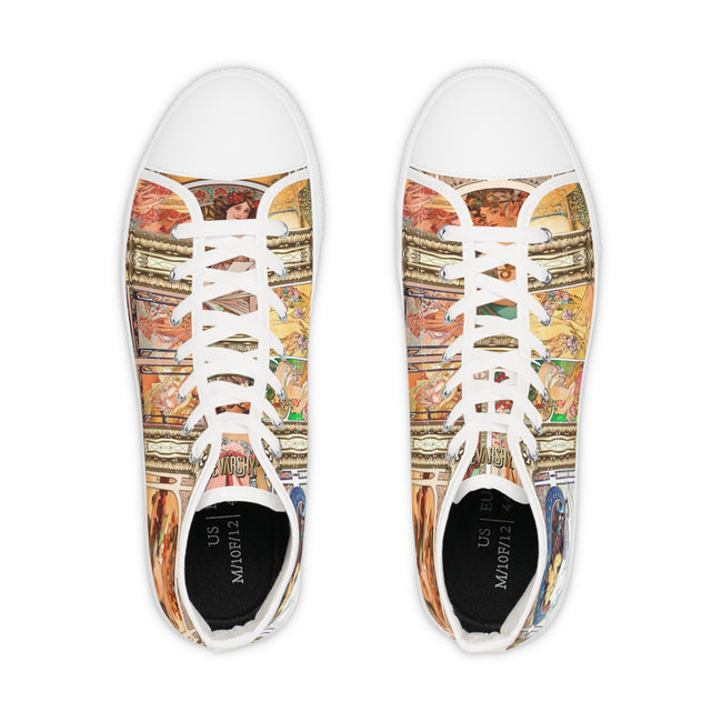 Mucha Art Canvas Shoes, High Top Sneakers, Unisex Canvas Shoes, Art Nouveau Sneakers, Trendy Hi Tops Shoes, Unisex Sneakers | 99005B