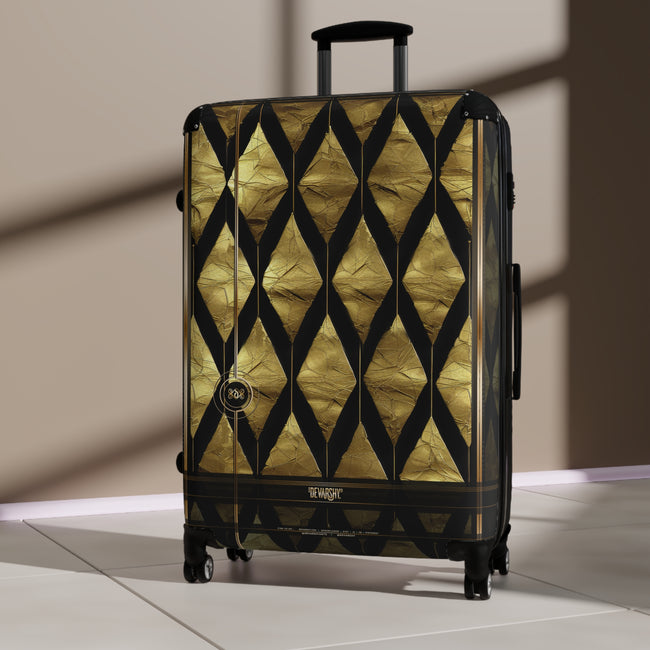 Geometric Pattern Suitcase Black and Gold Luggage Luxury Carry-on Suitcase Premium Hard Shell Suitcase | X3348B