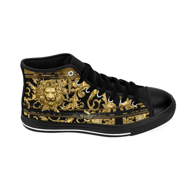 Men High Top Sneakers, Golden Lion Shoes, Black Sneakers, Men Canvas Shoes, Baroque Lion Sneakers, Black Hi Tops Shoes | D20140