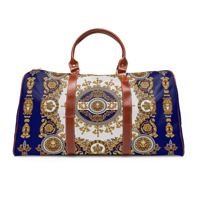 Effortless Elegance Baroque PU Leather Bag Golden Lion Duffle Bag Royal Blue Travel Bag Faux Leather Luggage | 0017