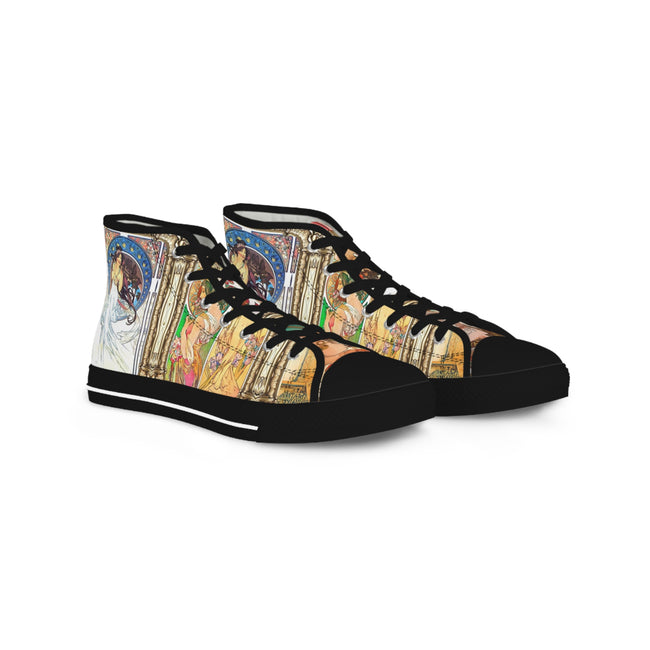 Mucha Art Canvas Shoes, High Top Sneakers, Unisex Canvas Shoes, Art Nouveau Sneakers, Trendy Hi Tops Shoes, Unisex Sneakers | 99005B