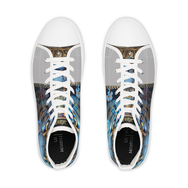 Blue Leopard Print Shoes, Unisex High Top Sneakers, Trendy Animal Print Shoes, Unisex Canvas Shoes, Fashionable Leopard Print Sneakers | 104964