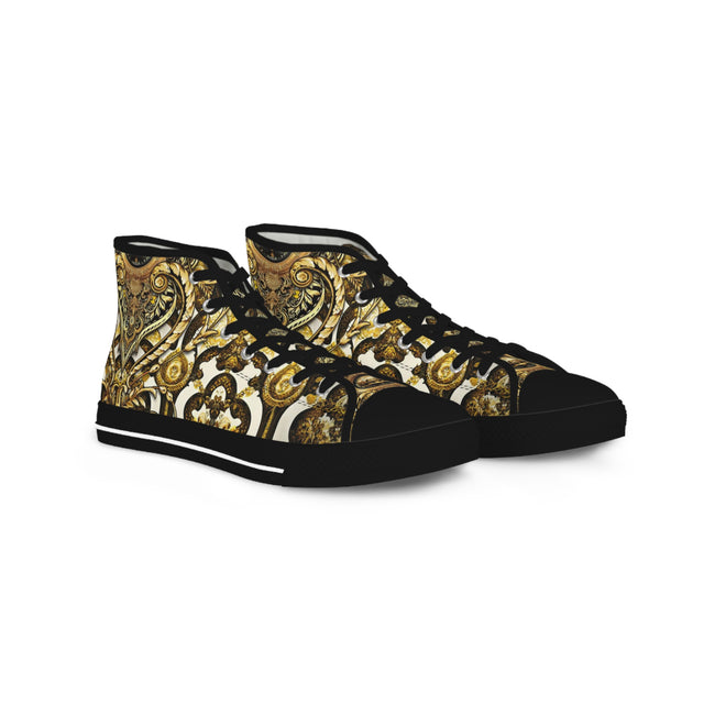 Decorative Baroque Shoes, Trendy High Top Sneakers, Unisex Canvas Shoes, Decorative Golden Sneakers, Baroque Canvas Shoes, Unisex Sneakers | D20124B