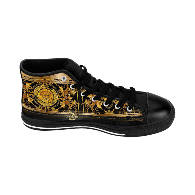 Baroque Lion Shoes, Men High-top Sneakers, Black Canvas Shoes, Golden Lion Sneakers, Baroque High Top Shoes, Best Selling Shoes | D20332