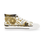 BAROQUE Lion Shoes, Unisex High Top Sneakers, Black & White Canvas Shoes, Golden Lion Sneakers, Unisex Canvas Shoes, Trendy Sneakers - D20142