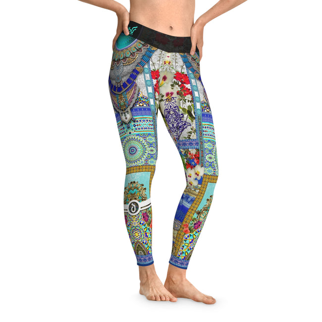 Blue Florals Leggings Women Casual Wear Leggings Aqua Fez Spandex Leggings Floral Print Lounge Wear Leggings | Fifty002