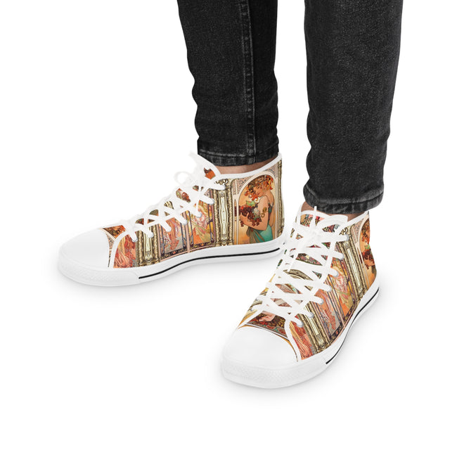 Mucha Art Canvas Shoes, High Top Sneakers, Unisex Canvas Shoes, Art Nouveau Sneakers, Trendy Hi Tops Shoes, Unisex Sneakers | 99005B