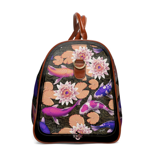 Carry the Beauty of Nature Koi Fish Faux Leather Bag Florals Travel Bag Purple Fish Luggage | D20018