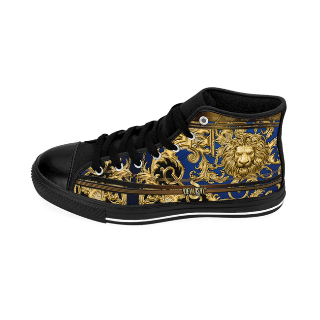 Golden Lion Shoes, Men's High-top Sneakers, Blue Canvas Shoes, Baroque Lion Sneakers, Trendy Animal Print Shoes, Baroque Lion Shoes | D20138