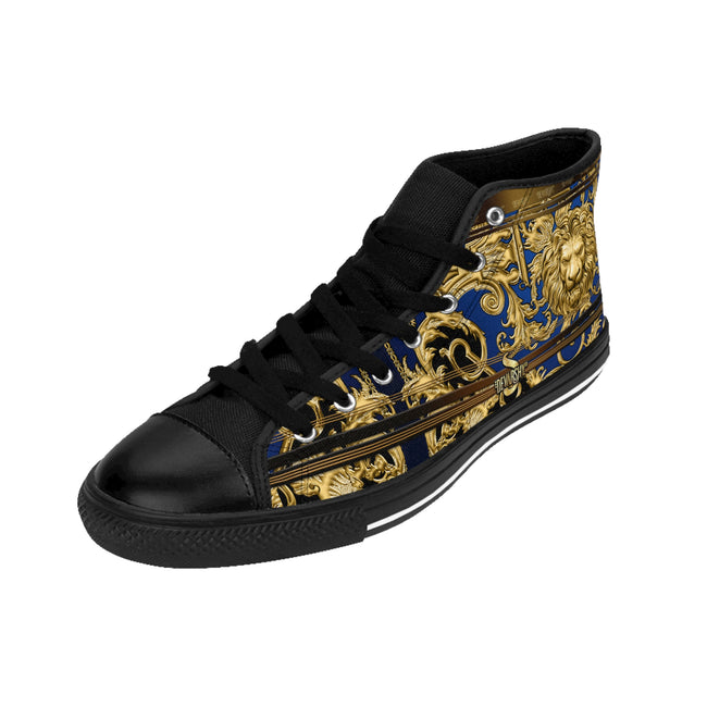 Golden Lion Shoes, Men's High-top Sneakers, Blue Canvas Shoes, Baroque Lion Sneakers, Trendy Animal Print Shoes, Baroque Lion Shoes | D20138